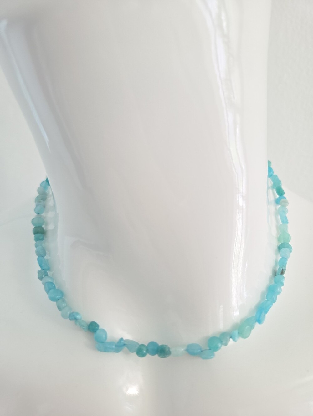 Light Blue Raw Turquoise Stone Beads Choker Necklace Silver Hardware - Picture 10 of 13